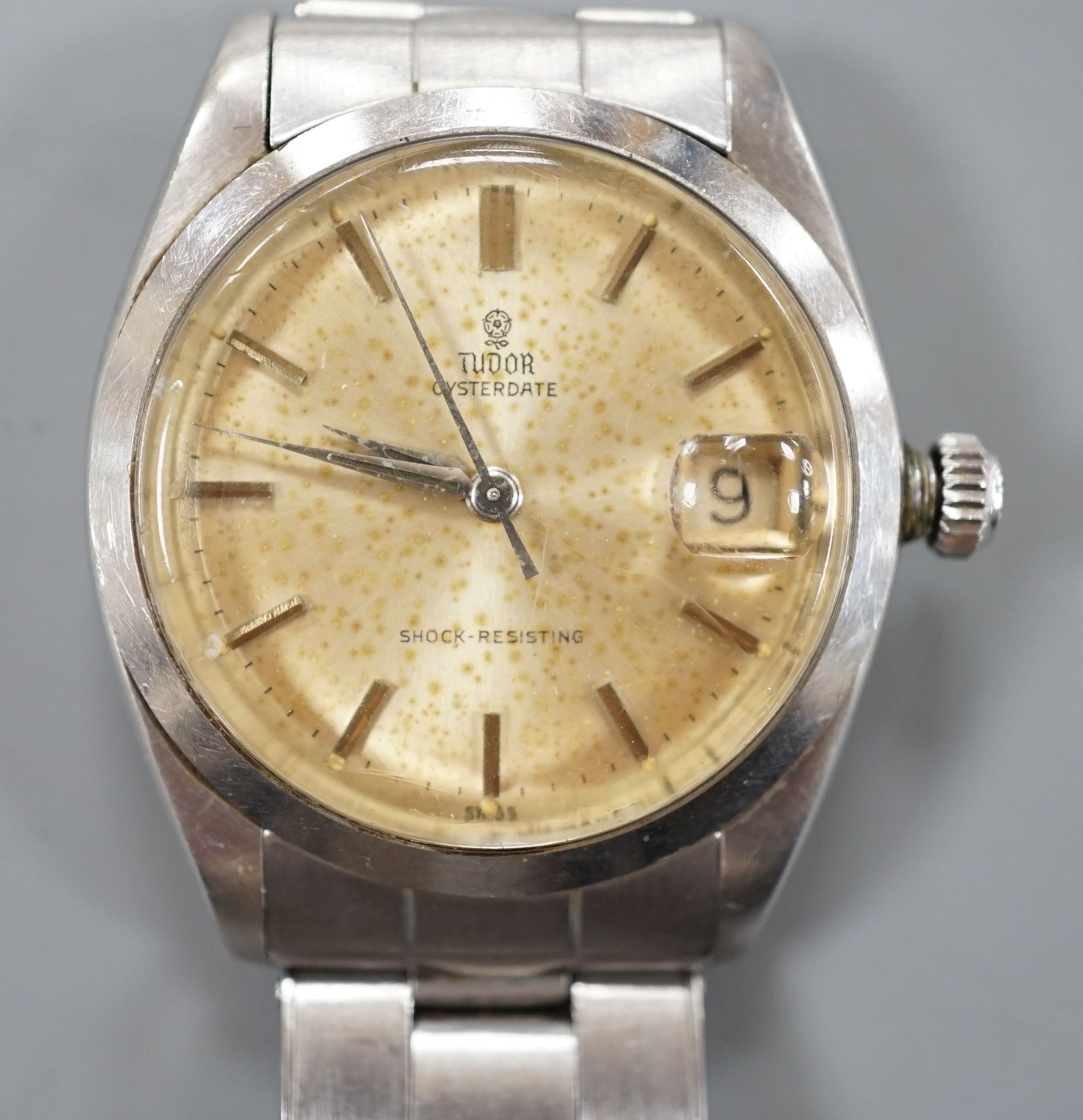 A gentleman’s steel Tudor Oysterdate wrist watch